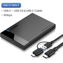 Ugreen 2.5 USB 3.1 Hard Drive Enclosure with 2 in 1 USB A/USB-C to USB-C Cable Cene