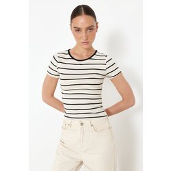 Trendyol Ecru*001 Striped Linen Fitted/Fitted Stretch Knitted Blouse Cene