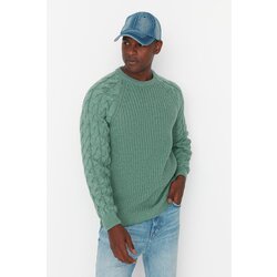 Trendyol Mint Men Regular Fit Crew Neck Hair Knitting Detailed Knitwear Sweater Cene