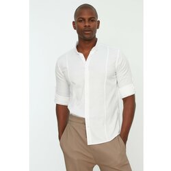 Trendyol White Men's Super Slim Fit Buttoned Collar Handled Epaulet Shirt Cene