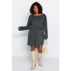 Trendyol Curve Plus Size Sweater - Gray - Regular fit Cene