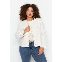 Trendyol Curve Ecru Buttoned Tweed Woven Jacket Cene