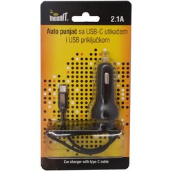 Mean IT Punjač, auto, sa USB i USB type C priključkom, 2.1A - AUTO PUNJAČ SA USB C Cene
