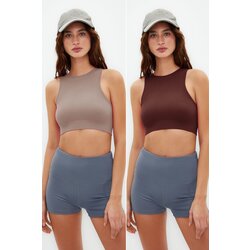 Trendyol Beige-Brown 2-Piece Seamless Lightly Supportive/Shaping Knitted Sports Bra Cene