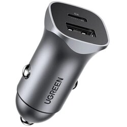 Ugreen USB-C PD+USB-A QC 24W Fast Car Charger Gray Cene