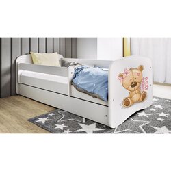  Drveni dječji krevet MEDO S CVIJEĆEM s ladicom - 180x80 cm bijeli Cijene