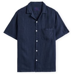 Portuguese Flannel Srajce s kratkimi rokavi Linen Camp Collar Shirt - Navy Modra Cene