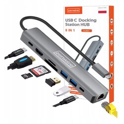 Zenwire HUB81 USB‑C večportni adapter 8v1 HDMI 2.0 4K@60Hz, LAN 1Gb/s, PD 100W, 2x USB 3.0, SD/microSD, (5000195857) Cene