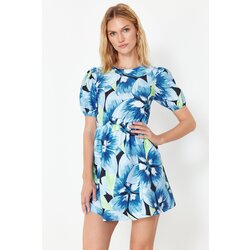 Trendyol navy blue floral skater/waist-opening back detailed mini woven dress Cene