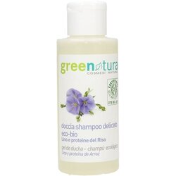 Greenatural 2v1 nežen gel za prhanje in šampon, lan in riž - 100 ml Cene