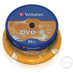 Verbatim DVD-R, VERBATIM,4,7 GB,16X, spindle 25 kom,MATT SILVER Cene