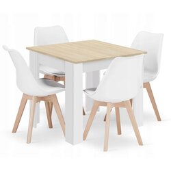  Garnitura kvadratnog stola 80x80 sonoma hrast + 4 MARK bijele stolice Cijene