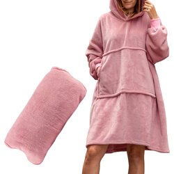Pulover odeja s kapuco 4v1 – roza XXL - Froster - Home warming - Božič - Najstniki - Birma Cene
