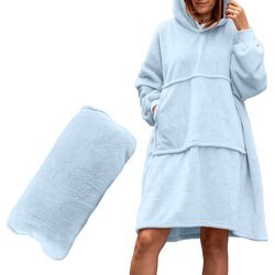 Pulover odeja s kapuco 4v1 – svetlo modra XXL - Froster - Rojstni dan - Za 18 let - Birma Cene