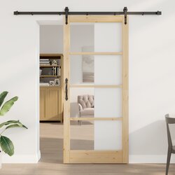 vidaXL Drsna vrata z nastavitvenim kompletom ORKDAL 93x211 cm, Notranja vrata z steklom ORKDAL 93x211x4 cm iz masivnega bora Cene