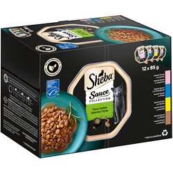 Sheba Večkratno pakiranje različice pladnji 12 x 85 g - Sauce Lover (losos; tuna; piščanec; raca) Cene