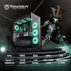 PPC Samurai Premium GamingPC (Ryzen 7 9800X3D, Liquid, 32GB DDR5, 1TB NVMe, RTX 5080, BT, WiFi) Win11P Cene