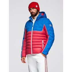 Ombre Men's quilted jacket with detachable hood - blue and red Cene