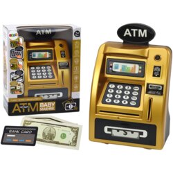 Atm Piggy Bank For Children Learning To Save Gold Black Cene
