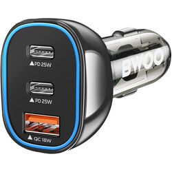 BWOO Avtomobilski polnilec 2 USB-C + USB Rapid Charge 65W z LED osvetlitvijo, Prozorno črna, (5000070141) Cene