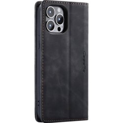 CASEME futrola preklopna za iPhone 15, koža, crna - Flip Leather Phone Case iPhone 15, Crna Cene