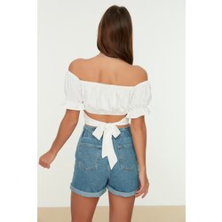 Trendyol Women's top Crop plava | bela Cene