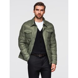 Ombre Men's quilted jacket in shirt cut - olive Cene
