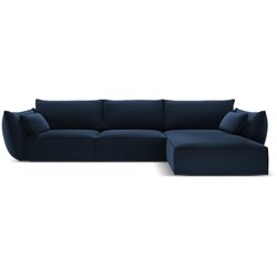 Mazzini Sofas Tamno plava baršunasti kutna garnitura (s desnim kutom/s ležaljkom) Vanda – Cene
