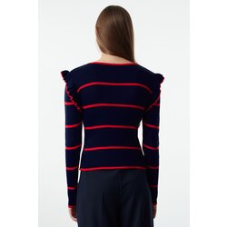 Trendyol navy blue shoulder flounce striped knitwear sweater Cene