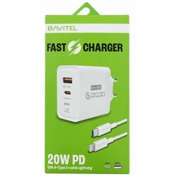 BAVITEL punjač 20W PD Usb A+ Type C +kabl Type C/ Lightning bela Cene