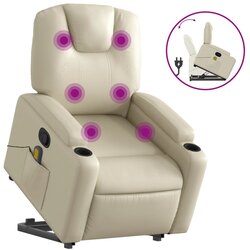 Maison Chic masažni naslanjač - Relax naslanjač s funkcijo vstajanja krem umetno usnje, (22061369) Cene