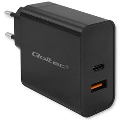 Qoltec 52381 Super Quick PD charger | 1xUSB-C | 1xUSB| 90W | 5-20V | 2.4-4.35A | Black Cene