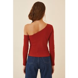  Women's Tile Open Shoulder Corduroy Knitted Blouse Cene