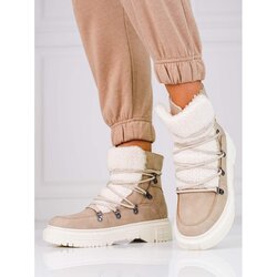 SHELOVET Beige women's snow boots with sheepskin coat Cene