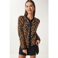  Ženski kardigan sa leopard printom, Braon-crni Cene
