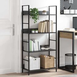 Police za knjige s 4 razine crne 60 x 27,6 x 124,5 cm drvene Cene