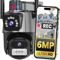 WIFI dvojna brezžična vrtljiva 3MPX Full HD videonadzorna kamera IR PIR LED siva Cene