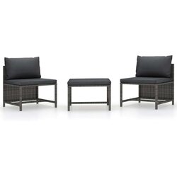 Poli 3-dijelna vrtna garnitura od poliratana s jastucima siva Cijene