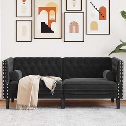  Chesterfield sedežna garnitura Črna 174 x 74.5 x 70.5 cm Žamet Cene