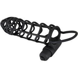 Black Velvets Sleeve Navlaka za penis, Vibrirajuća, 10 režima rada, 14cm Cene