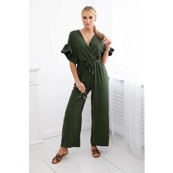 Kesi Jumpsuit with a tie at the waist and decorative sleeves in khaki Cene