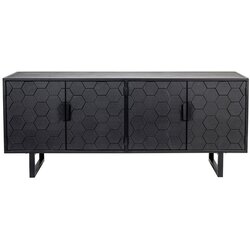 White Label Črna nizka komoda iz masivnega bora 140x58 cm Linc – Cene