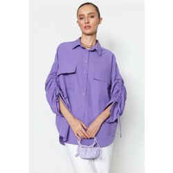 Trendyol Purple Adjustable Shirring Sleeves, Woven Cotton Shirts Cene