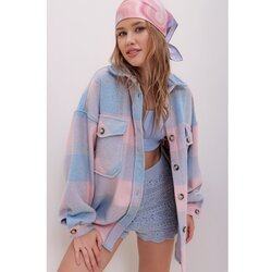 Trend Alaçatı Stili Women's Powder Checkered Cachet Cotton Oversize Jacket Shirt Cijene