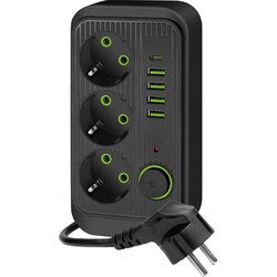 Razdelnik utičnica sa prekidačem LINEA 3x230V + 5xUSB A/C 1,5 m SCHUKO crna Cene