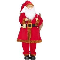 Djed Mraz figura Svetog Nikole 120 cm s pomičnom glavom i rukama zvonom i vrećom te senzorom zvuka i dodira. Cene