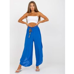 Fashion Hunters Dark blue airy trousers in fabric with a belt OCH BELLA Cene