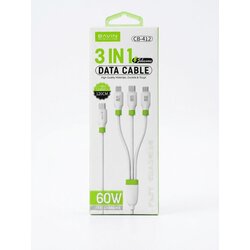 BAVIN kabl 3u1 60W Type C na Type Lightning/C/Micro 120cm bela - CB412 Cene