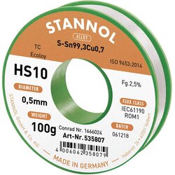Stannol HS10 2\,5% 0\,5MM SN99\,3CU0\,7 CD 100G spajkalna žica\, neosvinčena neosvinčeni\, tuljava Sn99\,3Cu0\,7 ROM1 100 g 0.5 mm, (20395348) Cene