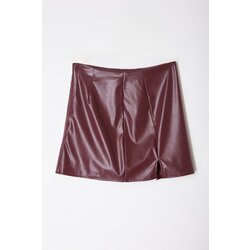 Trendyol Claret Red Faux Leather Slit Mini Skirt Cene
